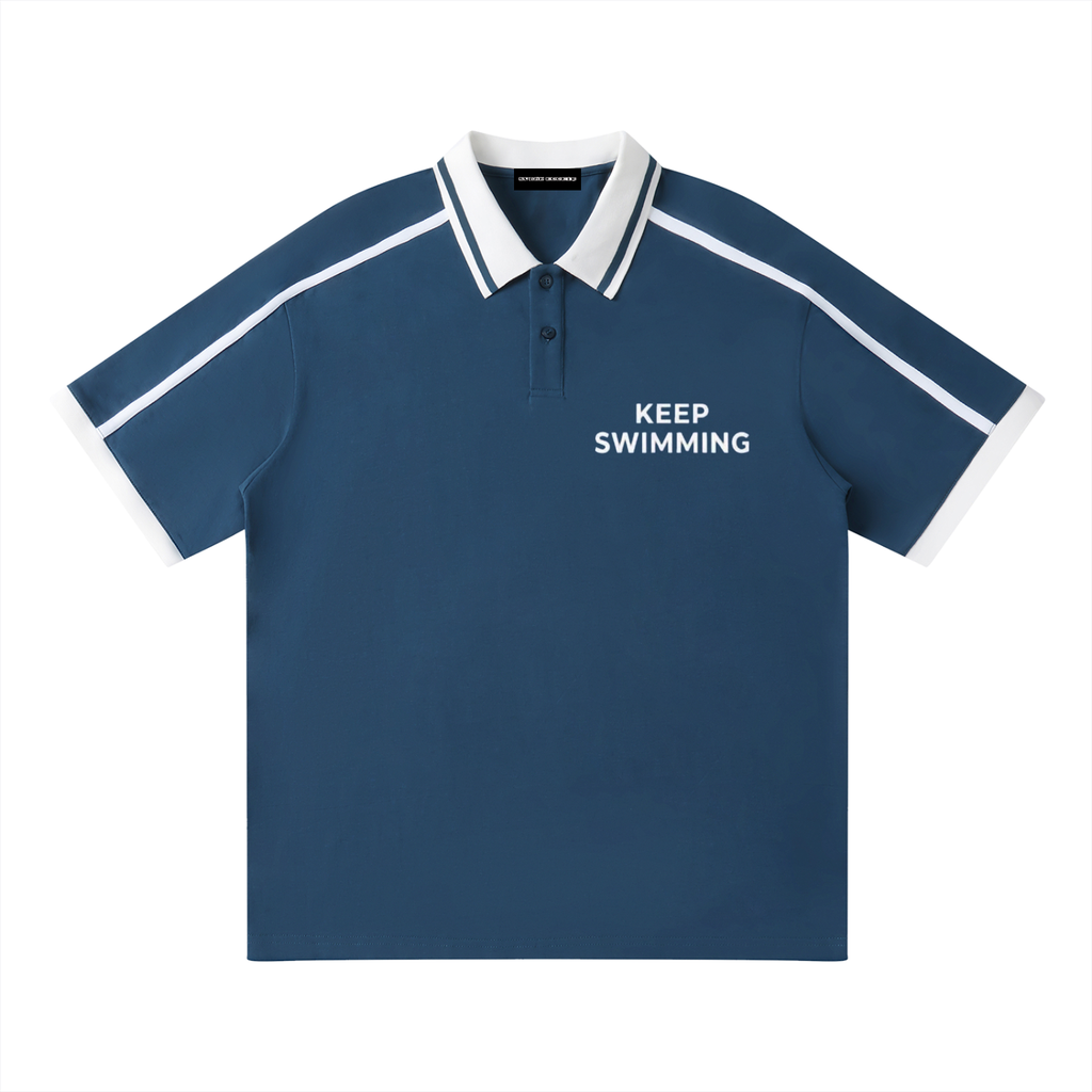 Keep Swimming Unisex Contrast Piping Polo Shirt