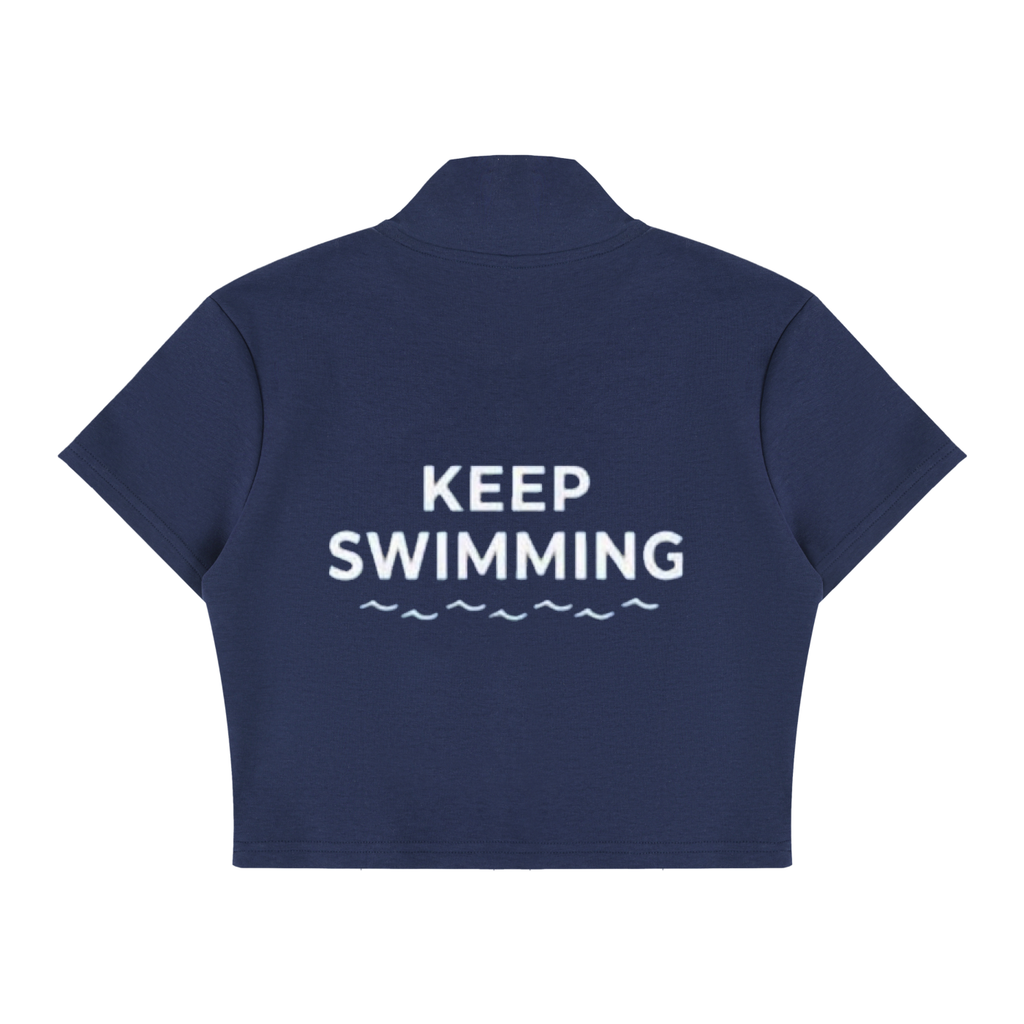 Keep Swimming Cropped Full Zip Short Sleeve T-Shirt