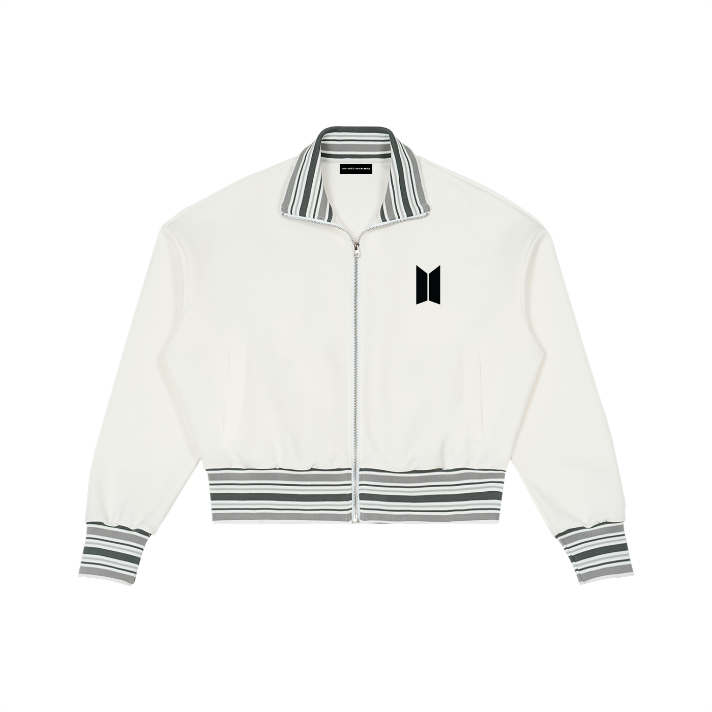 I love BTS Striped Rib Collar Zip Jacket